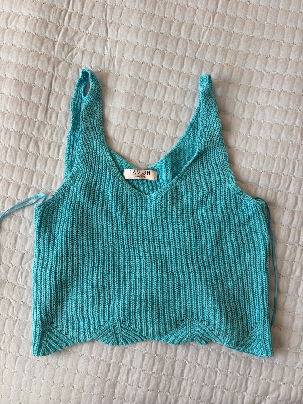 Lavish Aqua Knit Cropped Tank Top
